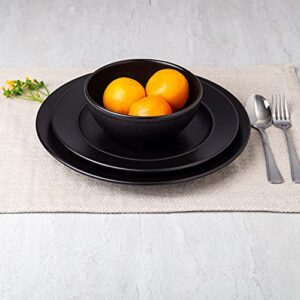 12 Piece Dinnerware Set By Glavers Service For 4, Round Black Matte Dishes – High-End Portuguese Quality Stoneware Set – Includes 4 Dinner Plates 4 Salad Plates, And 4 Bowls Dishwasher Microwave safe.