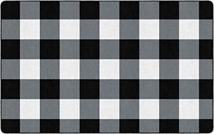 flagship carpets schoolgirl style industrial chic black & white buffalo check classroom area rug for indoor classroom learning or kid bedroom educational play mat, 7'6" x 12'
