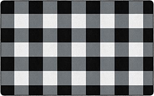 Flagship Carpets Schoolgirl Style Industrial Chic Black & White Buffalo Check Classroom Area Rug for Indoor Classroom Learning or Kid Bedroom Educational Play Mat, 7'6" x 12'