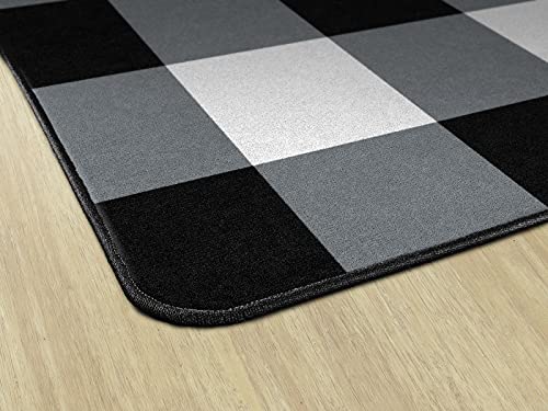 Flagship Carpets Schoolgirl Style Industrial Chic Black & White Buffalo Check Classroom Area Rug for Indoor Classroom Learning or Kid Bedroom Educational Play Mat, 7'6" x 12'