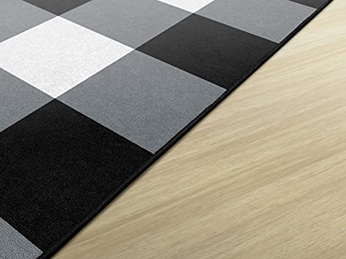 Flagship Carpets Schoolgirl Style Industrial Chic Black & White Buffalo Check Classroom Area Rug for Indoor Classroom Learning or Kid Bedroom Educational Play Mat, 7'6" x 12'