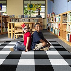 Flagship Carpets Schoolgirl Style Industrial Chic Black & White Buffalo Check Classroom Area Rug for Indoor Classroom Learning or Kid Bedroom Educational Play Mat, 7'6" x 12'