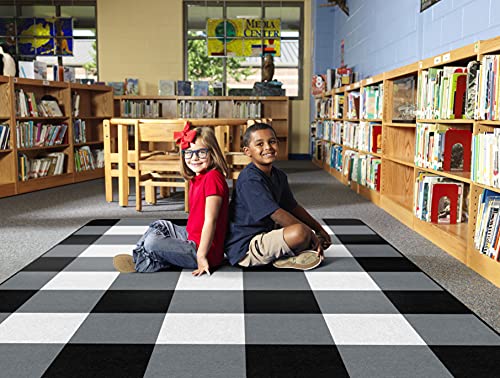 Flagship Carpets Schoolgirl Style Industrial Chic Black & White Buffalo Check Classroom Area Rug for Indoor Classroom Learning or Kid Bedroom Educational Play Mat, 7'6" x 12'