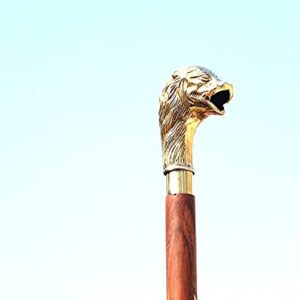 Halloween Vintage Handmade Lion Head Handle Wooden Walking Stick Cane Vintage Designer Handmade