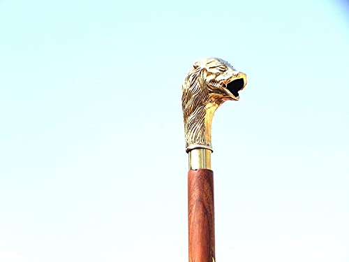 Halloween Vintage Handmade Lion Head Handle Wooden Walking Stick Cane Vintage Designer Handmade