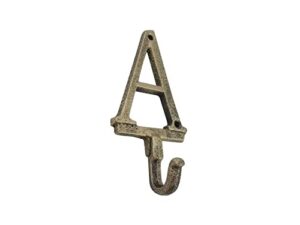 handcrafted nautical decor rustic gold cast iron letter a alphabet wall hook 6"