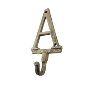 Handcrafted Nautical Decor Rustic Gold Cast Iron Letter A Alphabet Wall Hook 6"