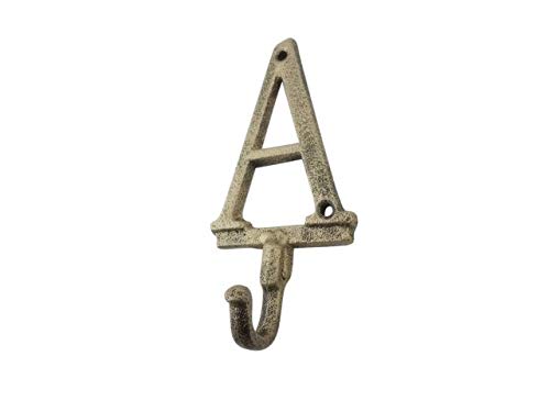 Handcrafted Nautical Decor Rustic Gold Cast Iron Letter A Alphabet Wall Hook 6"