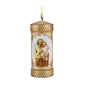 st joseph and child catholic prayer candle, devotional unscented hand decorated candles fathers day decoration for churches or homes, 4.75 inches