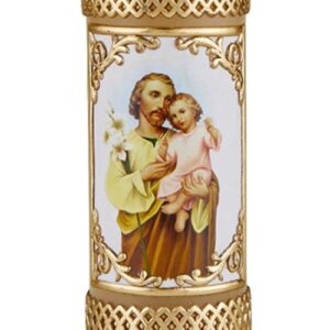 St Joseph and Child Catholic Prayer Candle, Devotional Unscented Hand Decorated Candles Fathers Day Decoration for Churches or Homes, 4.75 Inches