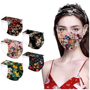 healt 50pc flower disposable face_masks with designs for spring summer, 3-ply floral facemasks with nose wire for women men (style-19) multicolor