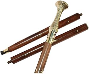 antique40 victorian brass handle wooden walking stick vintage designer brown wood cane