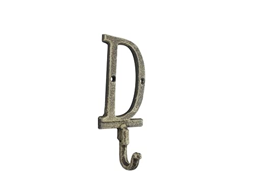 Handcrafted Nautical Decor Rustic Gold Cast Iron Letter D Alphabet Wall Hook 6"