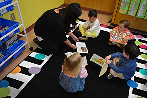 Flagship Carpets Schoolgirl Style Just Teach Bright Polka Dot Border Classroom Area Rug for Indoor Classroom Learning or Kid Bedroom Educational Play Mat, 5'x7'6", Multi