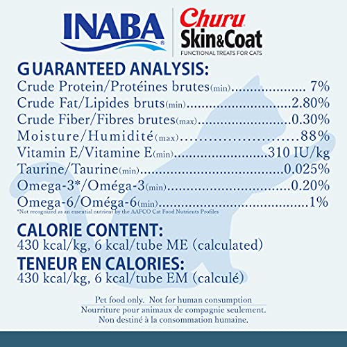 INABA Churu Lickable Purée Natural Cat Treats for Skin and Coat with Omega Oils, Taurine and Vitamin E, 0.5 Ounces Each - 4 Flavor Variety Pack (16 Tubes)