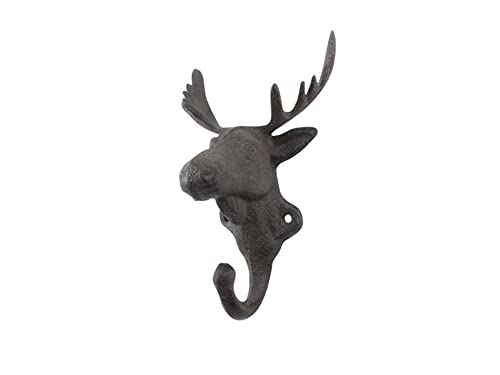 Handcrafted Nautical Decor Cast Iron Moose Head Decorative Metal Wall Hooks 7"