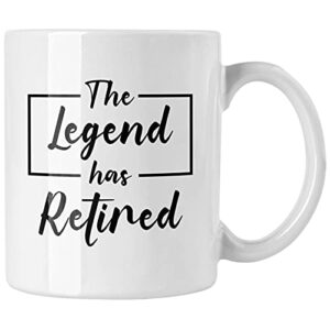retirement gifts for women men, the legend has retired funny coffee mug, 2023 happy retirement gifts for teacher, coworker, police officer, military, navy, nurse, boss, mom, dad (11oz all white)