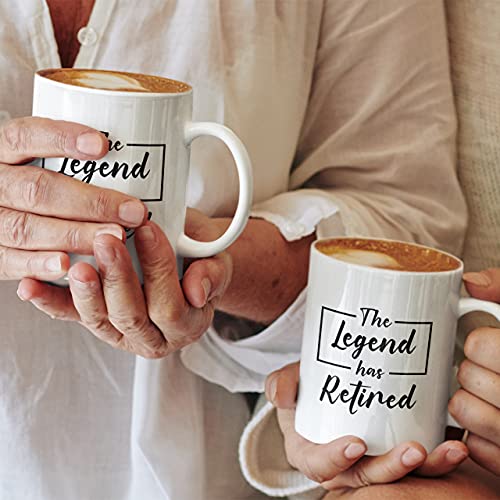 Retirement Gifts For Women Men, The Legend Has Retired Funny Coffee Mug, 2023 Happy Retirement Gifts for Teacher, Coworker, Police Officer, Military, Navy, Nurse, Boss, Mom, Dad (11Oz All White)