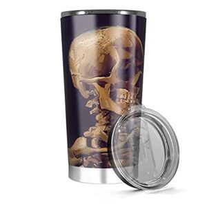Insulated Tumbler Stainless Steel 20oz 30 Oz Vincent Iced Van Cold Goghs Tea Skull Hot With Wine A Coffee Burning Cigarette Funny Travel Cups Mugs For Men Women, White