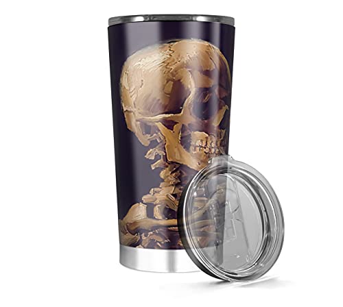 Insulated Tumbler Stainless Steel 20oz 30 Oz Vincent Iced Van Cold Goghs Tea Skull Hot With Wine A Coffee Burning Cigarette Funny Travel Cups Mugs For Men Women, White