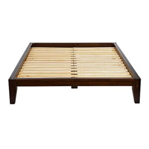 main + mesa yume modern solid wood platform bed with japanese joinery, walnut finish, queen