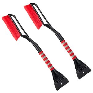 foval 27" snow brush with wider ice scraper (4.73" width)(2 pack), snow removal car brush with comfortable foam grip for cars, trucks, suvs, windshield (heavy duty abs, pvc brush)(red)