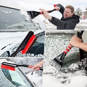 FOVAL 27" Snow Brush with Wider Ice Scraper (4.73" Width)(2 Pack), Snow Removal Car Brush with Comfortable Foam Grip for Cars, Trucks, SUVs, Windshield (Heavy Duty ABS, PVC Brush)(Red)