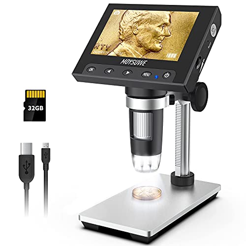 Coin Microscope, MOYSUWE 4.3 inch LCD Digital Microscope with Screen, Coin Microscope for Error Coins for Kids Adults - Metal Stand, 8 LED Lights, Compatible with Windows