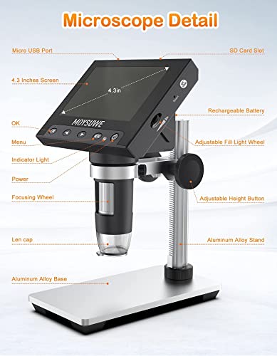 Coin Microscope, MOYSUWE 4.3 inch LCD Digital Microscope with Screen, Coin Microscope for Error Coins for Kids Adults - Metal Stand, 8 LED Lights, Compatible with Windows