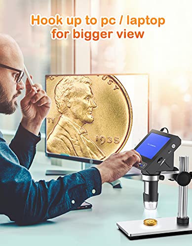 Coin Microscope, MOYSUWE 4.3 inch LCD Digital Microscope with Screen, Coin Microscope for Error Coins for Kids Adults - Metal Stand, 8 LED Lights, Compatible with Windows