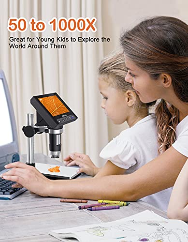 Coin Microscope, MOYSUWE 4.3 inch LCD Digital Microscope with Screen, Coin Microscope for Error Coins for Kids Adults - Metal Stand, 8 LED Lights, Compatible with Windows