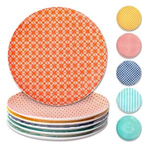 delling ceramic dinner plates set, 10 inch colorful dessert plates/salad plates, porcelain serving dishes, scratch resistant, lead-free - microwave, oven, and dishwasher safe - set of 6