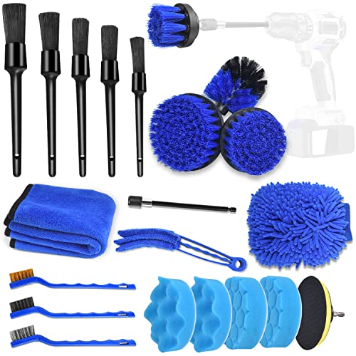 21Pcs Car Detailing Brush Set, Car Detailing Kit, Auto Detailing Drill Brush Set, Car Detailing Brushes, Car Buffing Sponge Pads Kit,Car Wash Kit,Car Cleaning Tools Kit for Interior,Exterior,Wheels