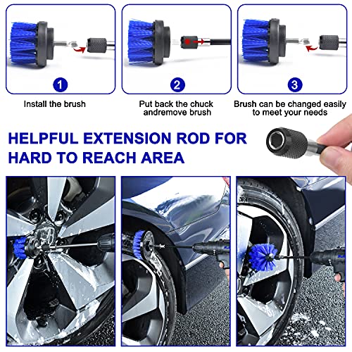 21Pcs Car Detailing Brush Set, Car Detailing Kit, Auto Detailing Drill Brush Set, Car Detailing Brushes, Car Buffing Sponge Pads Kit,Car Wash Kit,Car Cleaning Tools Kit for Interior,Exterior,Wheels