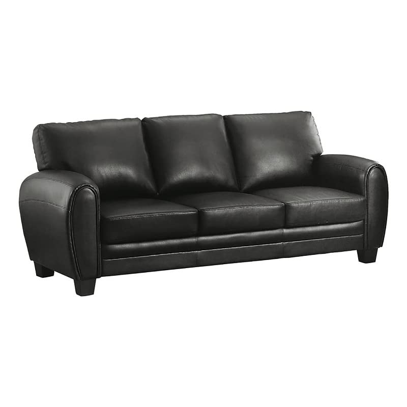 Pemberly Row 3 Seater Modern Faux Leather Sofa with Silver Metal Legs, Upholstered Couch for Home Office Living Room, Distressed Black