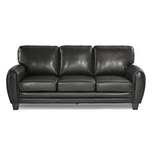 Pemberly Row 3 Seater Modern Faux Leather Sofa with Silver Metal Legs, Upholstered Couch for Home Office Living Room, Distressed Black