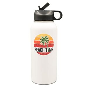 lifecraft beach time 18/8 stainless steel vacuum insulated sweat proof water bottle large 32 oz wide mouth with straw flip lid, handheld sport design hydro metal jug