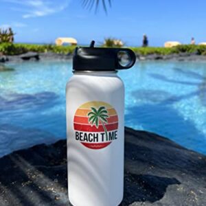 Lifecraft Beach Time 18/8 Stainless Steel Vacuum Insulated Sweat Proof Water Bottle Large 32 Oz Wide Mouth with Straw Flip Lid, Handheld Sport Design Hydro Metal Jug