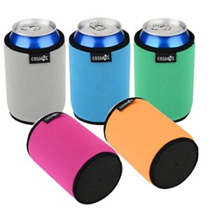 cosmos pack of 5 non skid full flat bottom neoprene 12 oz can cooler sleeves can insulated cover for soda, beer & water bottles (for 12 oz standard can size)