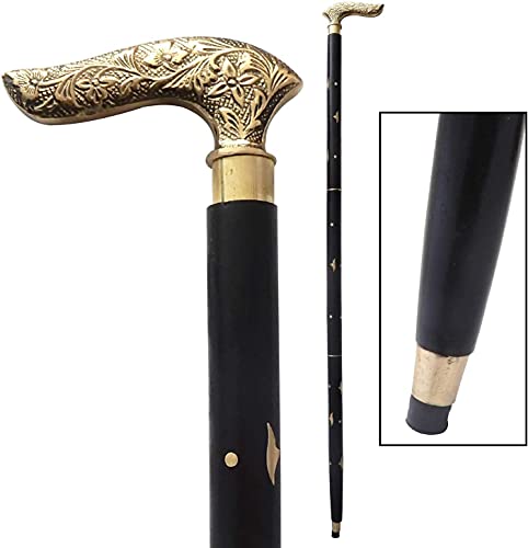 Halloween Walking Cane (37 Inch) Unique Gentleman Decorative Wooden Folding Walking Sticks with Brass Inlay Design Handle for Senior CitizenWalking Sticks and Canes for Men/Women/Seniors