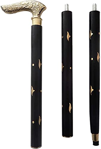 Halloween Walking Cane (37 Inch) Unique Gentleman Decorative Wooden Folding Walking Sticks with Brass Inlay Design Handle for Senior CitizenWalking Sticks and Canes for Men/Women/Seniors