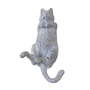 Handcrafted Nautical Decor Whitewashed Cast Iron Happy Fat Cat Decorative Metal Wall Hook 6"