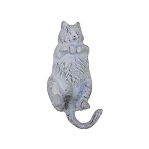 Handcrafted Nautical Decor Whitewashed Cast Iron Happy Fat Cat Decorative Metal Wall Hook 6"