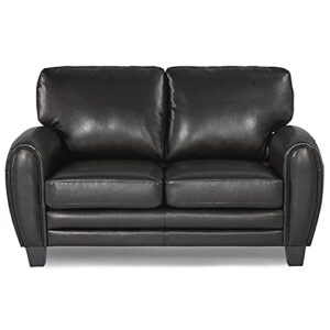 pemberly row modern faux leather loveseat for 2 people, sofa couch with high back for living room, black