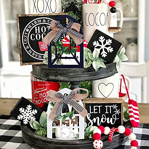 4-Piece Wooden Farmhouse Window Black and White Lattice Tiered Tray Decoration Cathedral Arched Window Wall Decor Home Kitchen Shelf Tier Photo Props Mini Rustic Window Frame Decoration Items (4 pcs)