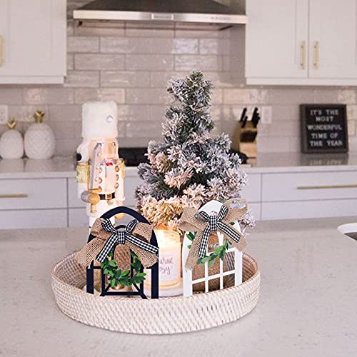 4-Piece Wooden Farmhouse Window Black and White Lattice Tiered Tray Decoration Cathedral Arched Window Wall Decor Home Kitchen Shelf Tier Photo Props Mini Rustic Window Frame Decoration Items (4 pcs)