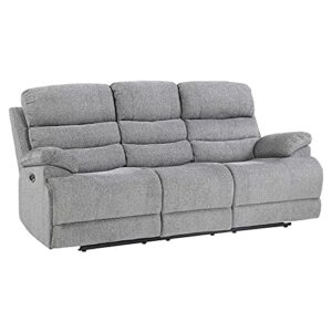 pemberly row transitional fabric power headrest double reclining sofa in gray
