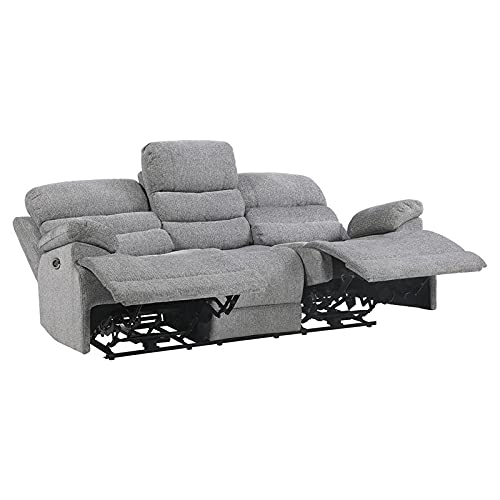 Pemberly Row Transitional Fabric Power Headrest Double Reclining Sofa in Gray