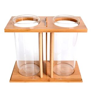 Creative Bamboo and Wood Ecological Fish Tank Dual Glass Desktop Mini DIY Goldfish Betta Fish Tank Aquarium Small Fish Tank