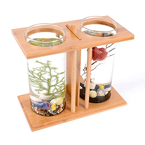 Creative Bamboo and Wood Ecological Fish Tank Dual Glass Desktop Mini DIY Goldfish Betta Fish Tank Aquarium Small Fish Tank